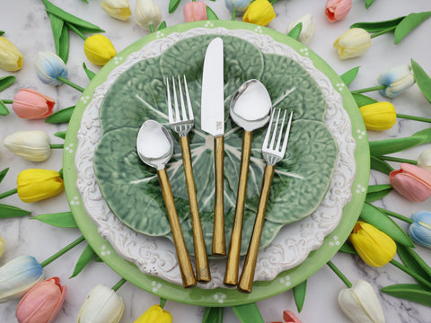 Camellia antique gold flatware set