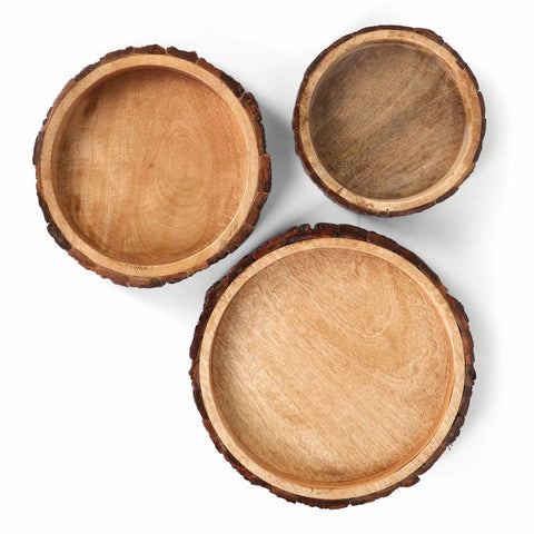 Bois Set of 3 Wood Bark Nut Bowls - INOX Artisans