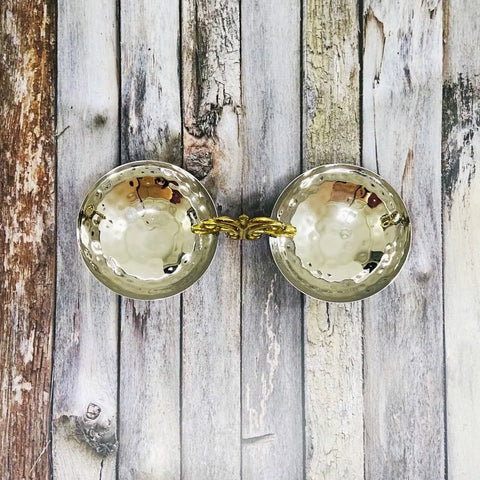Hammered 2 Bowls with Leaf - INOX Artisans