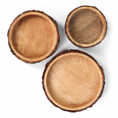 Bois Set of 3 Wood Bark Nut Bowls