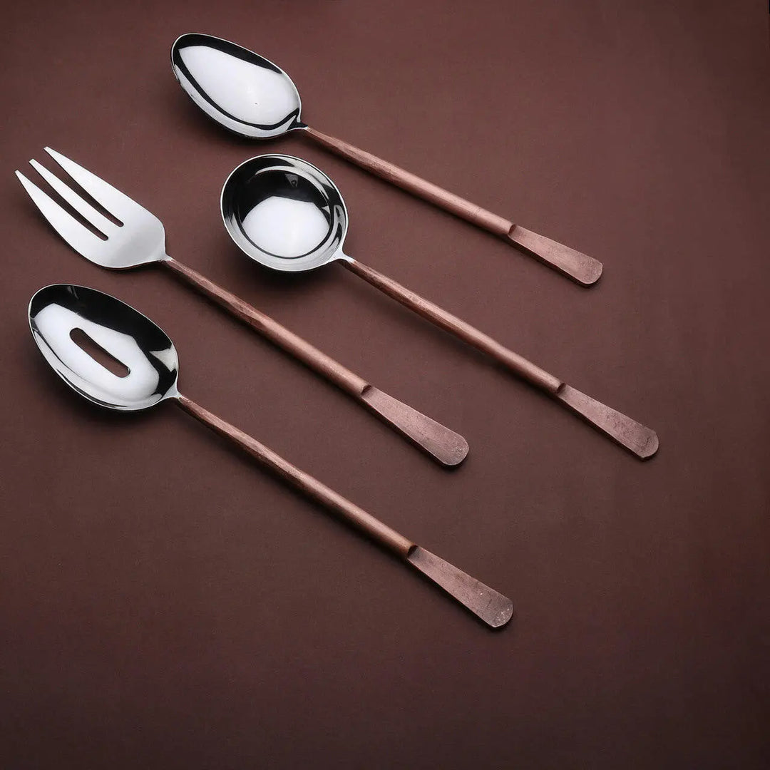 Celia Design Copper Antique Coffee/Desert Serving Spoon 4 Pcs. Set, 1