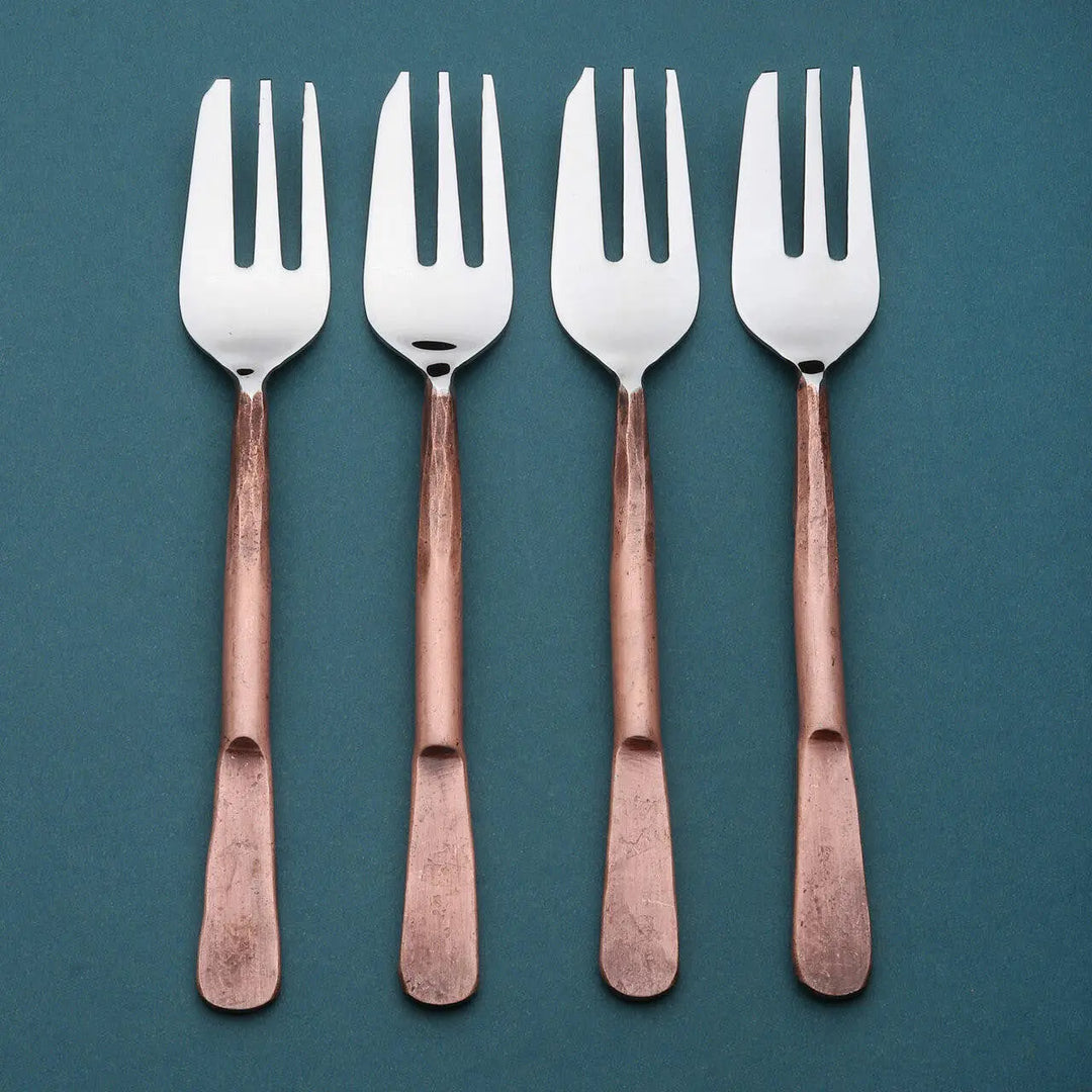 Celia Copper Antique Pastry Forks 4 Pc. Set Inox Artisans