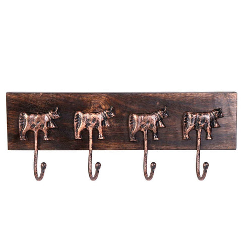 Copper Antique Grazing Cow Rustic Wall Hook Rack