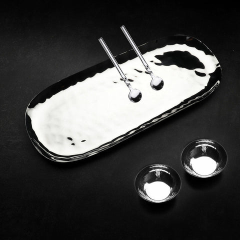 Full Polished Hammered Stainless Steel Cream & Sugar 4 Pc. Set