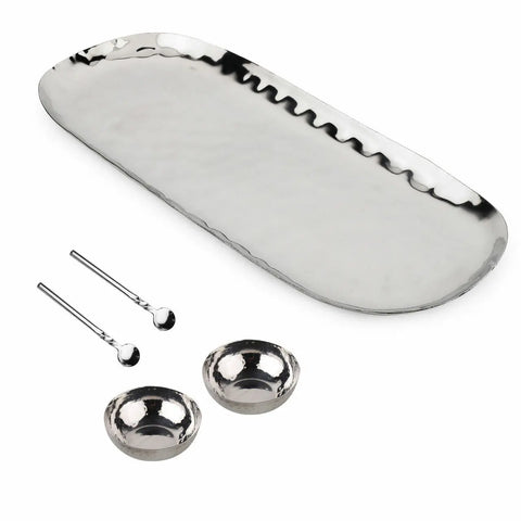 Full Polished Hammered Stainless Steel Cream & Sugar 4 Pc. Set