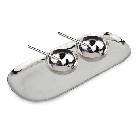 Full Polished Hammered Stainless Steel Cream & Sugar 4 Pc. Set