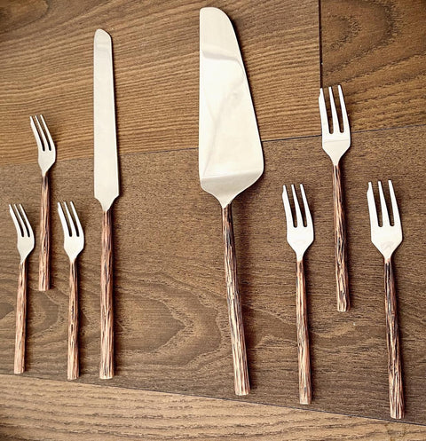 Copper Antique 8 Pc. Cake Server and Pastry Forks Set
