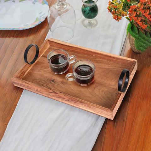 Lauren Acacia Wood Trays with Iron Handles (Set of 2)