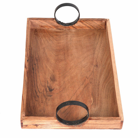 Lauren Acacia Wood Trays with Iron Handles (Set of 2)
