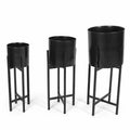 Libby 3-Piece Black Metal Planters on Stands