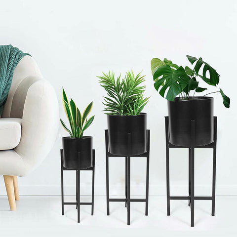Libby 3-Piece Black Metal Planters on Stands