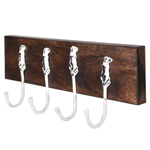 Silver Antique Sitting Dog Rustic Wall Hook Rack