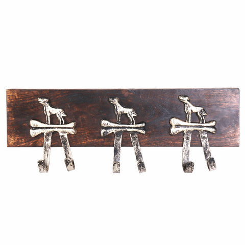 Silver Antique Standing Dog Rustic Wall Hook Rack